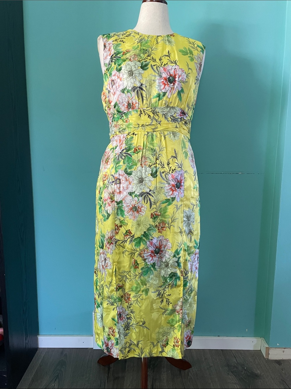 NWT Anthropologie Sparrow Silky Midi Dress in Yellow Motif - Size 12